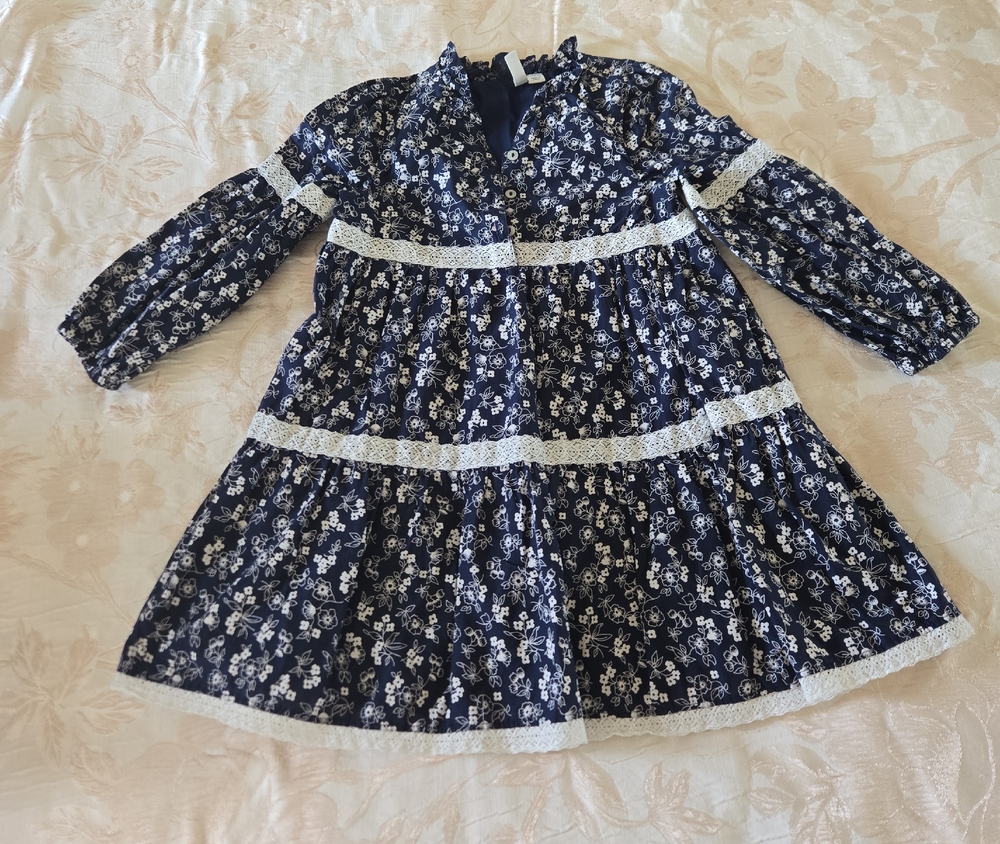 Janie and Jack Navy Floral Lace-Trim Tiered Dress